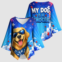 My Dog Is A Democrat Golden Retriever Kimono Sleeve Blouse Patriotic American Fireworks Cute Cartoon Dog