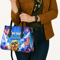 My Dog Is A Democrat Golden Retriever Leather Bag Patriotic American Fireworks Cute Cartoon Dog