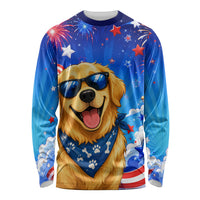 My Dog Is A Democrat Golden Retriever Long Sleeve Shirt Patriotic American Fireworks Cute Cartoon Dog