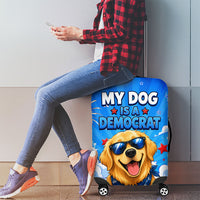 My Dog Is A Democrat Golden Retriever Luggage Cover Patriotic American Fireworks Cute Cartoon Dog