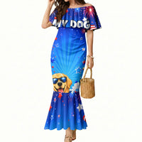 My Dog Is A Democrat Golden Retriever Mermaid Dress Patriotic American Fireworks Cute Cartoon Dog