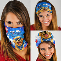 My Dog Is A Democrat Golden Retriever Neck Gaiter Patriotic American Fireworks Cute Cartoon Dog