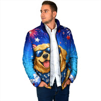 My Dog Is A Democrat Golden Retriever Padded Jacket Patriotic American Fireworks Cute Cartoon Dog