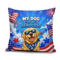 My Dog Is A Democrat Golden Retriever Pillow Cover Patriotic American Fireworks Cute Cartoon Dog