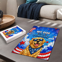 My Dog Is A Democrat Golden Retriever Puzzle Patriotic American Fireworks Cute Cartoon Dog