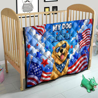 My Dog Is A Democrat Golden Retriever Quilt Patriotic American Fireworks Cute Cartoon Dog