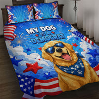 My Dog Is A Democrat Golden Retriever Quilt Bed Set Patriotic American Fireworks Cute Cartoon Dog