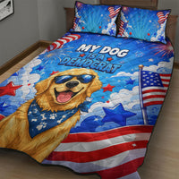 My Dog Is A Democrat Golden Retriever Quilt Bed Set Patriotic American Fireworks Cute Cartoon Dog