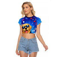 My Dog Is A Democrat Golden Retriever Raglan Cropped T Shirt Patriotic American Fireworks Cute Cartoon Dog