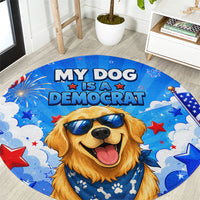 My Dog Is A Democrat Golden Retriever Round Carpet Patriotic American Fireworks Cute Cartoon Dog