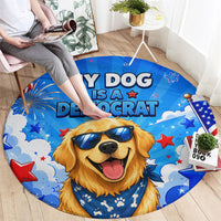 My Dog Is A Democrat Golden Retriever Round Carpet Patriotic American Fireworks Cute Cartoon Dog