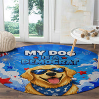 My Dog Is A Democrat Golden Retriever Round Carpet Patriotic American Fireworks Cute Cartoon Dog