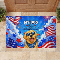 My Dog Is A Democrat Golden Retriever Rubber Doormat Patriotic American Fireworks Cute Cartoon Dog