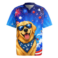 My Dog Is A Democrat Golden Retriever Rugby Jersey Patriotic American Fireworks Cute Cartoon Dog