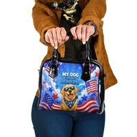 My Dog Is A Democrat Golden Retriever Shoulder Handbag Patriotic American Fireworks Cute Cartoon Dog