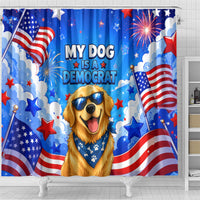 My Dog Is A Democrat Golden Retriever Shower Curtain Patriotic American Fireworks Cute Cartoon Dog