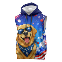 My Dog Is A Democrat Golden Retriever Sleeveless Hoodie Patriotic American Fireworks Cute Cartoon Dog