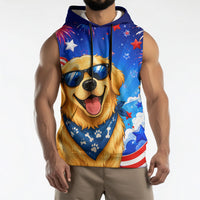 My Dog Is A Democrat Golden Retriever Sleeveless Hoodie Patriotic American Fireworks Cute Cartoon Dog