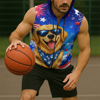 My Dog Is A Democrat Golden Retriever Sleeveless Zip Hoodie Patriotic American Fireworks Cute Cartoon Dog