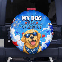 My Dog Is A Democrat Golden Retriever Spare Tire Cover Patriotic American Fireworks Cute Cartoon Dog