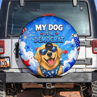 My Dog Is A Democrat Golden Retriever Spare Tire Cover Patriotic American Fireworks Cute Cartoon Dog