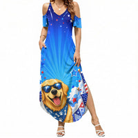 My Dog Is A Democrat Golden Retriever Summer Maxi Dress Patriotic American Fireworks Cute Cartoon Dog