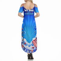 My Dog Is A Democrat Golden Retriever Summer Maxi Dress Patriotic American Fireworks Cute Cartoon Dog