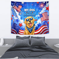 My Dog Is A Democrat Golden Retriever Tapestry Patriotic American Fireworks Cute Cartoon Dog