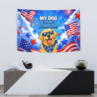 My Dog Is A Democrat Golden Retriever Tapestry Patriotic American Fireworks Cute Cartoon Dog