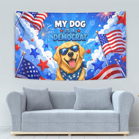 My Dog Is A Democrat Golden Retriever Tapestry Patriotic American Fireworks Cute Cartoon Dog