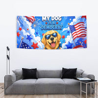 My Dog Is A Democrat Golden Retriever Tapestry Patriotic American Fireworks Cute Cartoon Dog