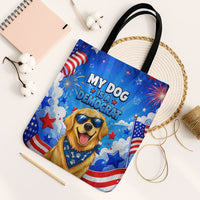 My Dog Is A Democrat Golden Retriever Tote Bag Patriotic American Fireworks Cute Cartoon Dog