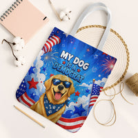 My Dog Is A Democrat Golden Retriever Tote Bag Patriotic American Fireworks Cute Cartoon Dog