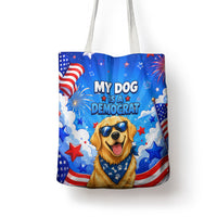 My Dog Is A Democrat Golden Retriever Tote Bag Patriotic American Fireworks Cute Cartoon Dog