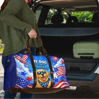 My Dog Is A Democrat Golden Retriever Travel Bag Patriotic American Fireworks Cute Cartoon Dog