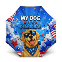 My Dog Is A Democrat Golden Retriever Umbrella Patriotic American Fireworks Cute Cartoon Dog