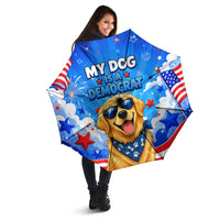 My Dog Is A Democrat Golden Retriever Umbrella Patriotic American Fireworks Cute Cartoon Dog
