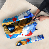 My Dog Is A Democrat Golden Retriever Umbrella Patriotic American Fireworks Cute Cartoon Dog