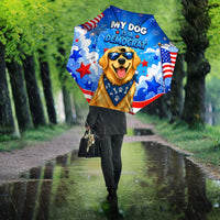 My Dog Is A Democrat Golden Retriever Umbrella Patriotic American Fireworks Cute Cartoon Dog