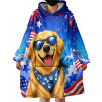 My Dog Is A Democrat Golden Retriever Wearable Blanket Hoodie Patriotic American Fireworks Cute Cartoon Dog