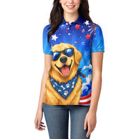 My Dog Is A Democrat Golden Retriever Women Polo Shirt Patriotic American Fireworks Cute Cartoon Dog