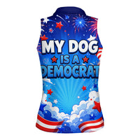 My Dog Is A Democrat Golden Retriever Women Sleeveless Polo Shirt Patriotic American Fireworks Cute Cartoon Dog