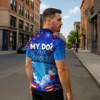 My Dog Is A Democrat Golden Retriever Zipper Polo Shirt Patriotic American Fireworks Cute Cartoon Dog