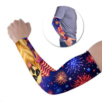 Golden Retriever My Dog Is A Democrat Arm Sleeves Patriotic Statue Of Liberty Fireworks