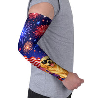 Golden Retriever My Dog Is A Democrat Arm Sleeves Patriotic Statue Of Liberty Fireworks