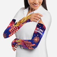 Golden Retriever My Dog Is A Democrat Arm Sleeves Patriotic Statue Of Liberty Fireworks