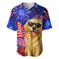 Golden Retriever My Dog Is A Democrat Baseball Jersey Patriotic Statue Of Liberty Fireworks