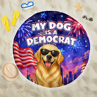 Golden Retriever My Dog Is A Democrat Beach Blanket Patriotic Statue Of Liberty Fireworks