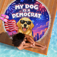Golden Retriever My Dog Is A Democrat Beach Blanket Patriotic Statue Of Liberty Fireworks