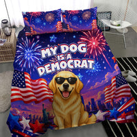 Golden Retriever My Dog Is A Democrat Bedding Set Patriotic Statue Of Liberty Fireworks